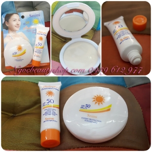 Bộ đôi kem nền và phấn trang điểm Sunscreen Cream Sasimi Expert Protection Power SPF50